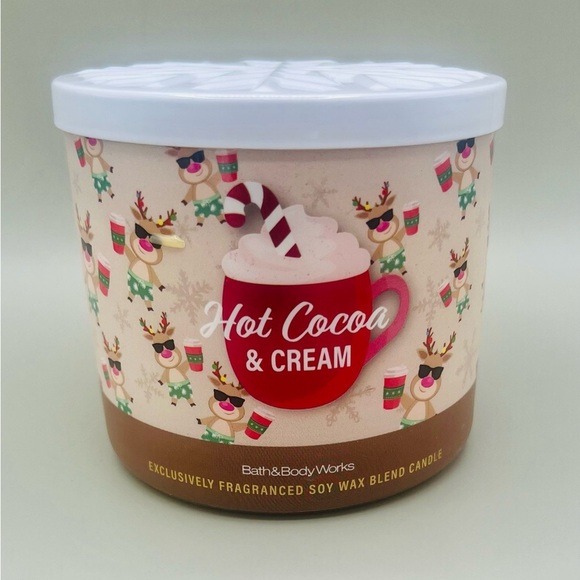 Bath & Body Works HOT COCOA AND CREAM 3 Wick Holiday Candle In Box NEW - Picture 3 of 7